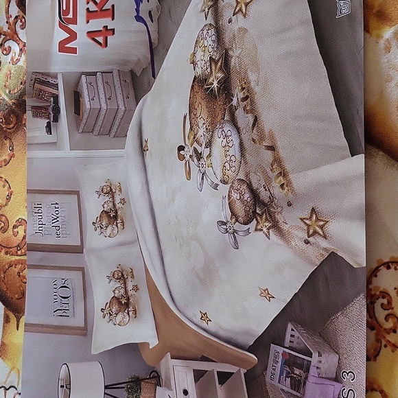 Other - Gold Christmas ornaments one bed cover